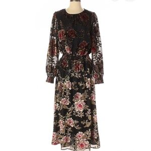 VINCE CAMUTO floral burnt velvet midi dress black S